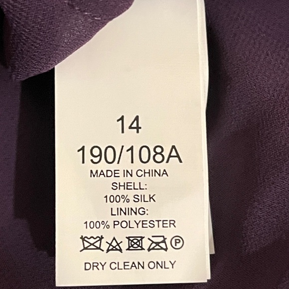 Kate Spade silk dress w/ draped neckline, long balloons sleeves. Midi. Purple 14 - Picture 15 of 16